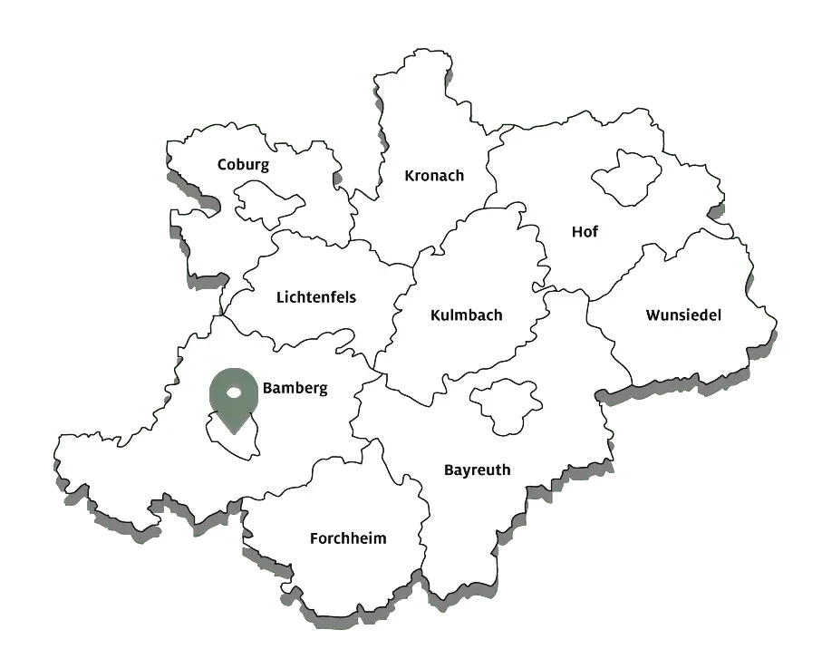 Karte Oberfranken mit Markierung Bamberg