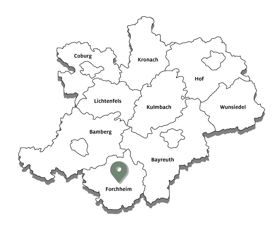 Karte Oberfranken mit Markierung Forchheim