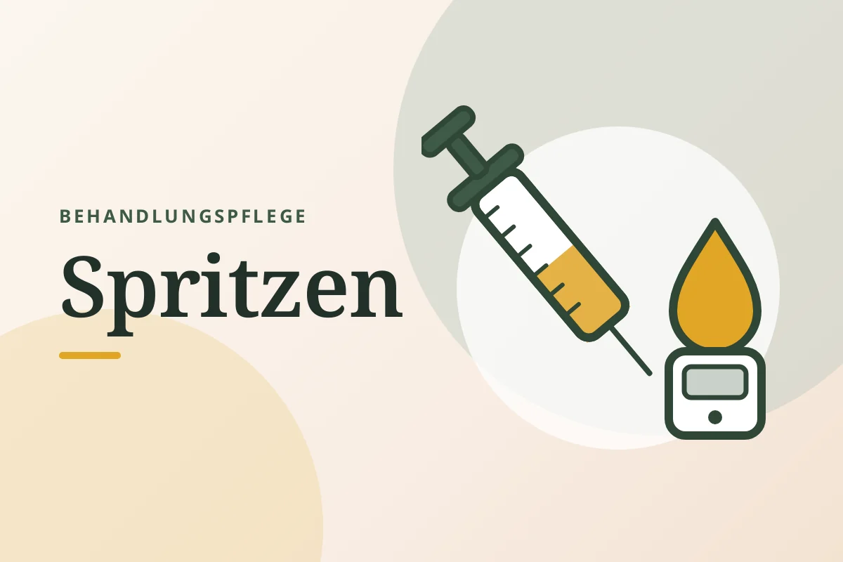 Grafik „Behandlungspflege: Spritzen“: eine Spritze und ein Blutzuckermessgerät mit Tropfen